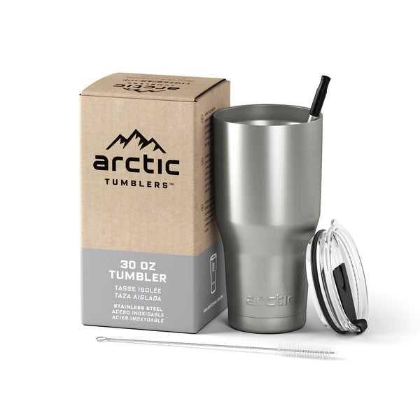 Arctic Tumblers Stainless Steel Camping & Travel Tumbler with Splash Proof  Lid and Straw, Double Wall Vacuum Insulated, Premium Insulated Thermos -  (Matte Black Powder Coat, 20 oz) 