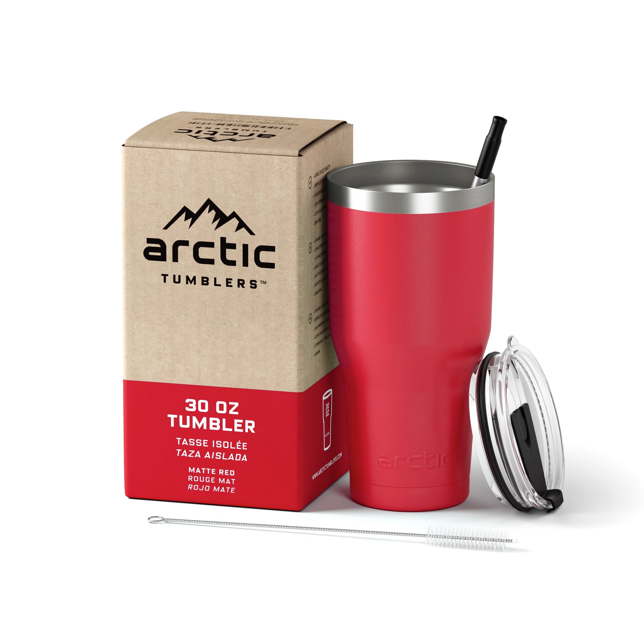 20oz RED VACUUM INSULATED STAINLESS STEEL TUMBLER WITH STRAW